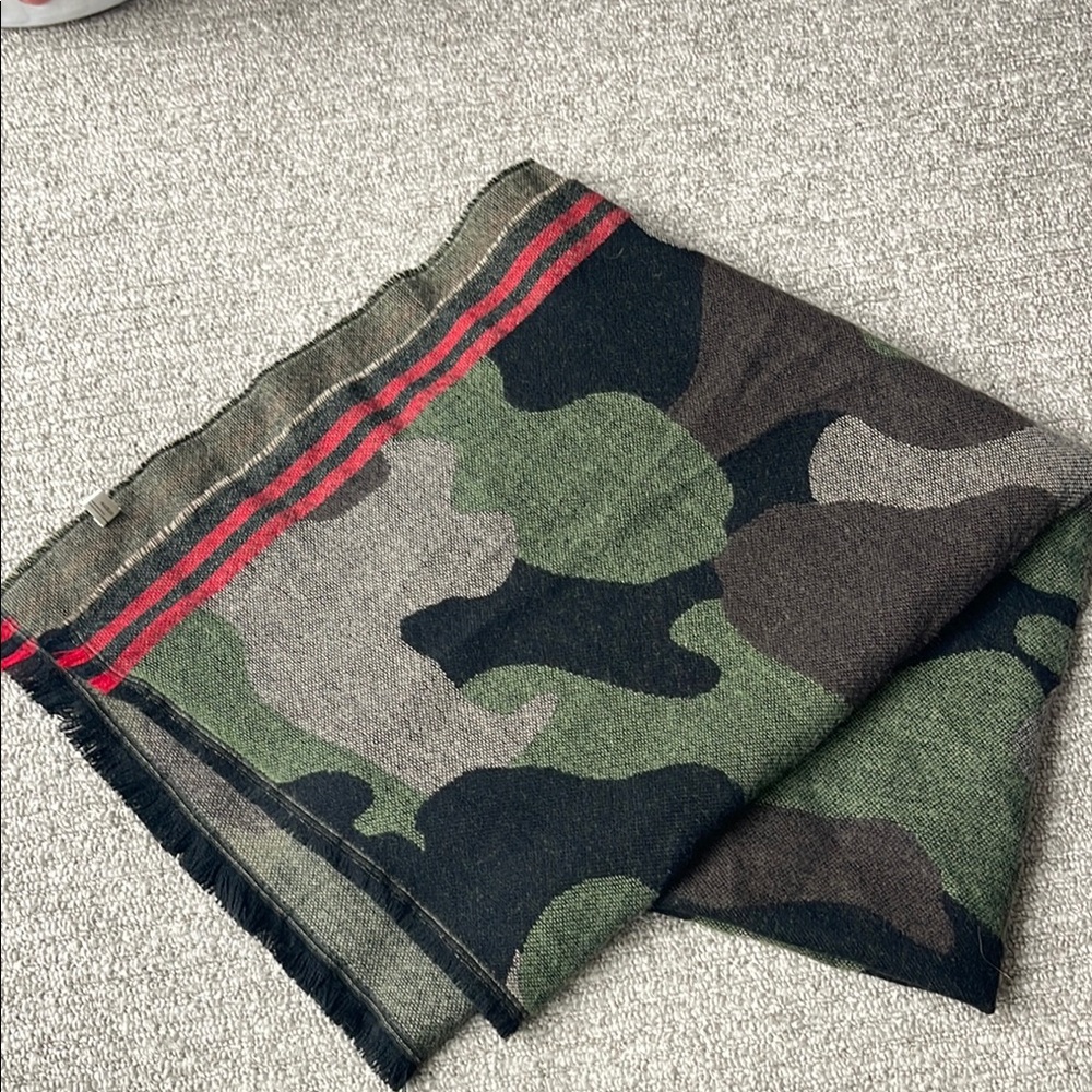 Camouflage Scarf with Red Stripe